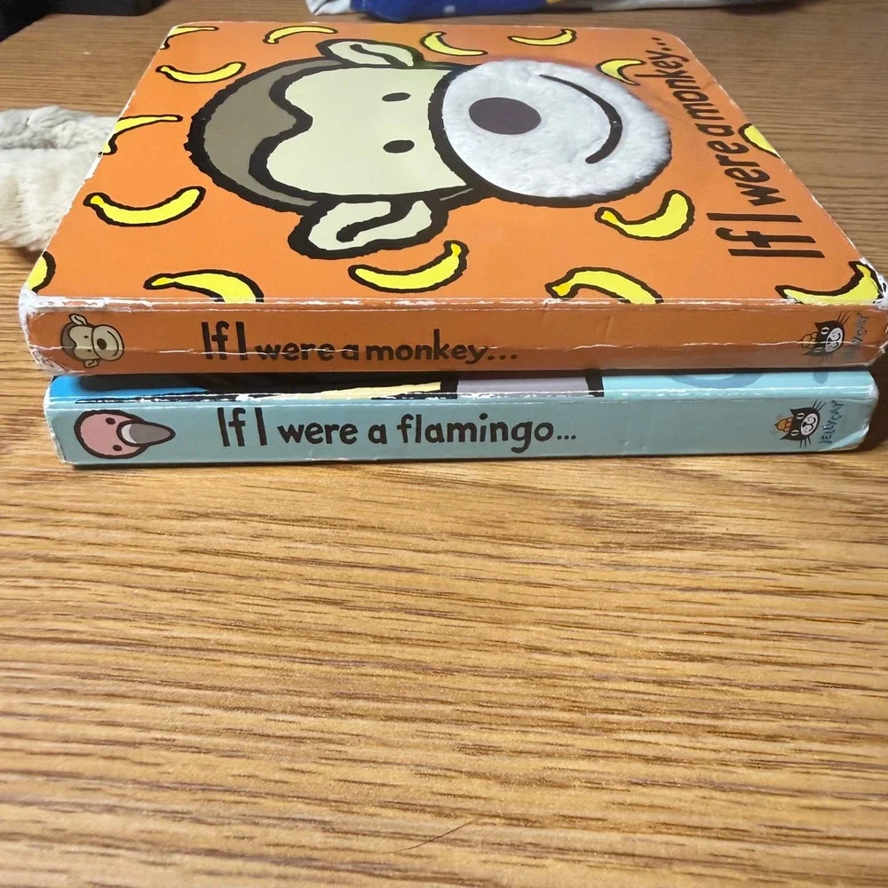 Jellycat If I Were a Monkey / Flamingo Board Book Set Touch Feel sensory Toddler